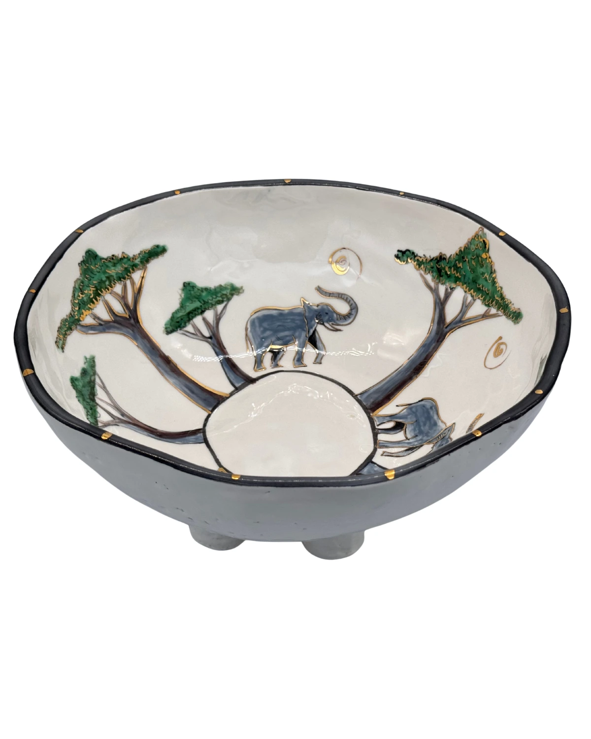 Elephant Large Salad Bowl – Blue, Green & Brown - Image 2