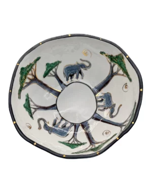 Elephant Large Salad Bowl – Blue, Green & Brown